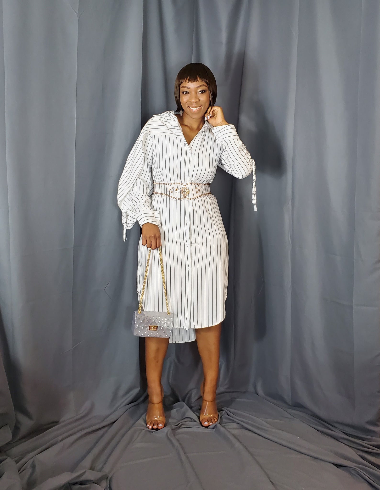 puff sleeve white shirt dress English Factory